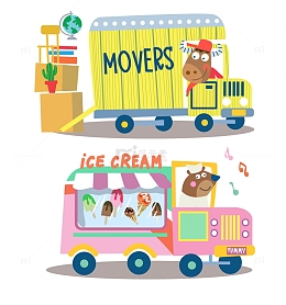 矢量卡通插画动物汽车