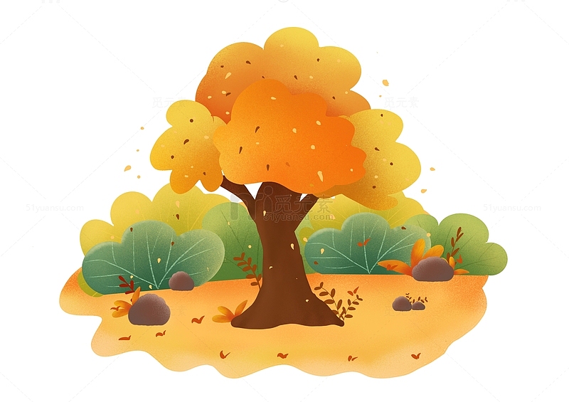 秋天国庆秋游黄色树木和草地海报装饰