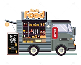 矢量卡通街边快餐车元素