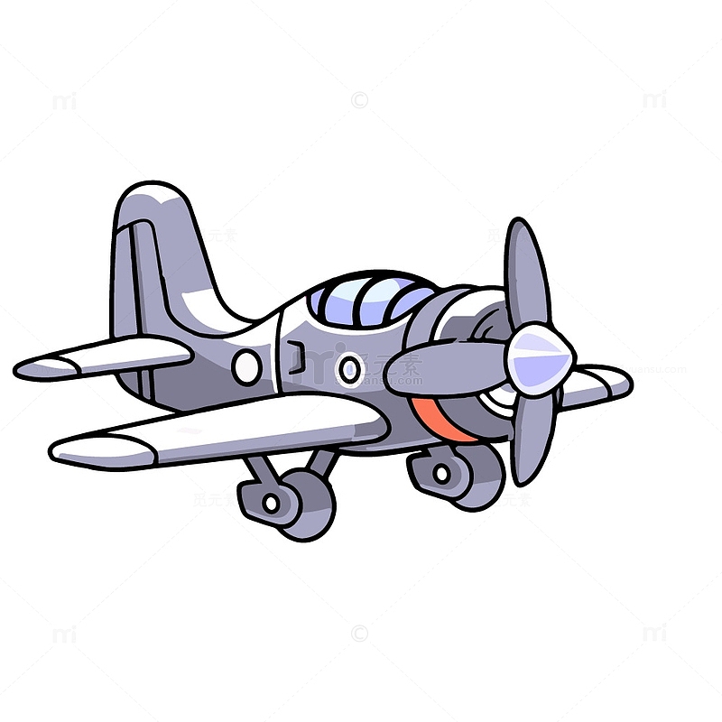 螺旋桨老式飞机卡通插画