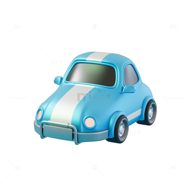 3D立体蓝色卡通小汽车车子模型