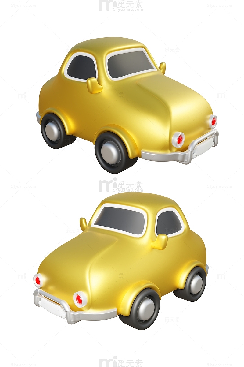 黄色Q萌小汽车小轿车交通工具3D立体模型