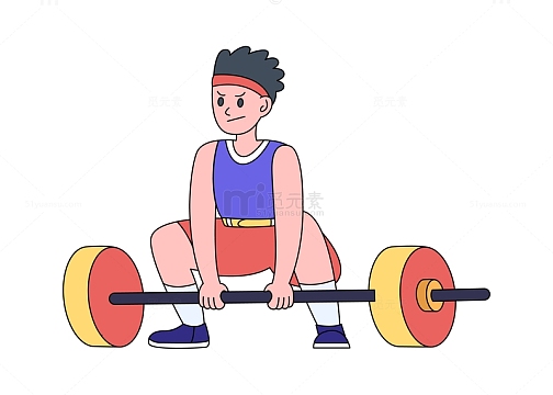 卡通线描可爱的举重运动员