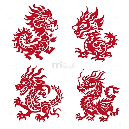 龙剪影剪纸卡通矢量图