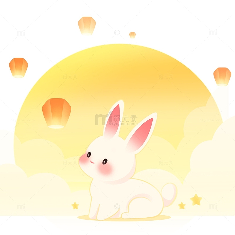 中秋中秋节看孔明灯的兔子