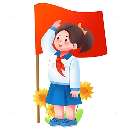 学生在红旗下敬礼向日葵元素