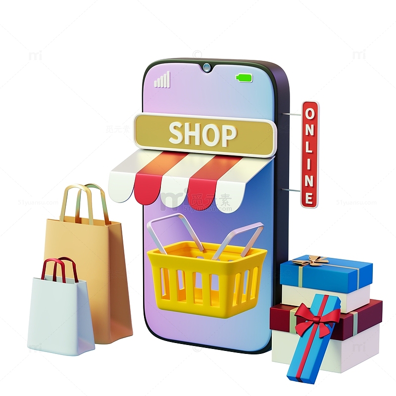 电商手机商城购物在线购物3D促销元素