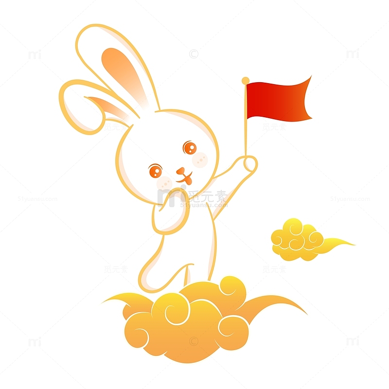国庆节可爱兔子举红旗插画矢量元素