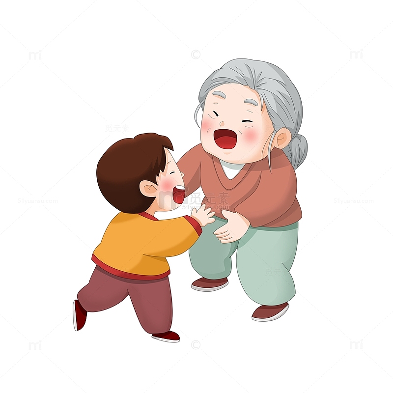 哄老人开心跟婆婆奶奶拥抱的孩子