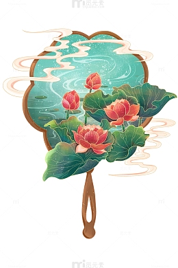 古风荷花团扇