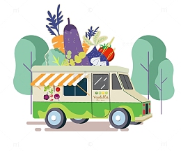 卡通绿色蔬菜水果货车