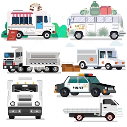 矢量白色餐车客车卡车货车交通工具