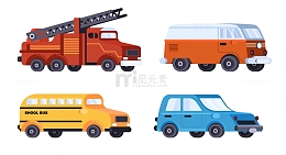 卡通风客车汽车面包车吊车