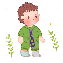 Q版打领带的卷毛小男孩