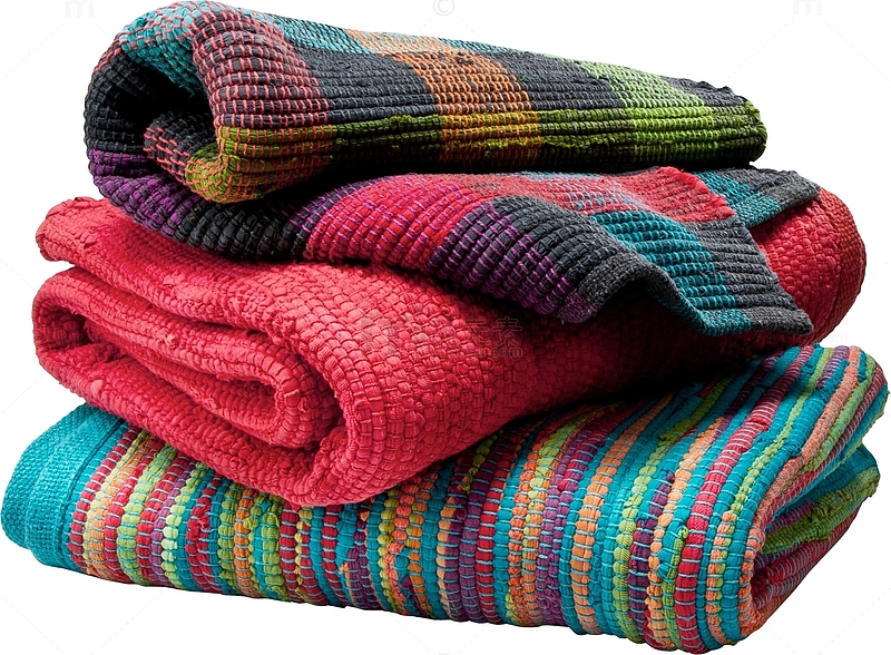 粗毛线拼色编织毯子