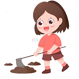 卡通手绘女孩劳动锄地免抠元素