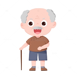 卡通手绘老人拄拐杖重阳节老人元素