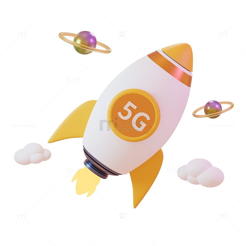 黄色卡通5G火箭3D互联网信息元素模型