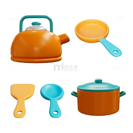 3D立体厨房用品锅茶壶锅铲