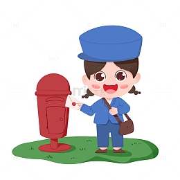 卡通手绘插画风邮递员女孩免抠元素
