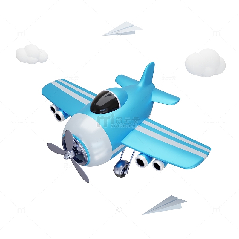 3D立体卡通蓝色螺旋桨飞机模型
