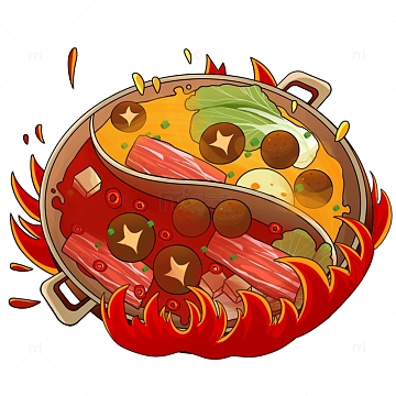 国潮鸳鸯火锅元素