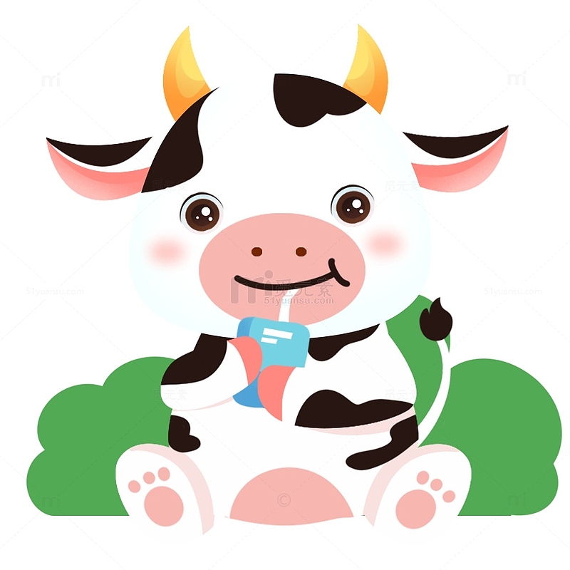 卡通Q版动物可爱喝奶的奶牛元素