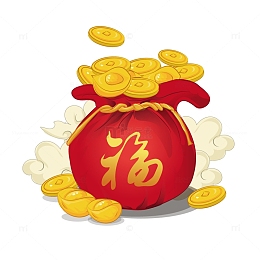 红黄色创意国潮手绘福袋金币元宝