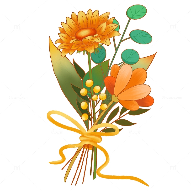 黄色小清新向日葵鲜花花束插画手绘元素