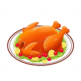 手绘烤鸡火鸡圣诞节日美食