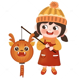 龙年提着灯笼的小女孩