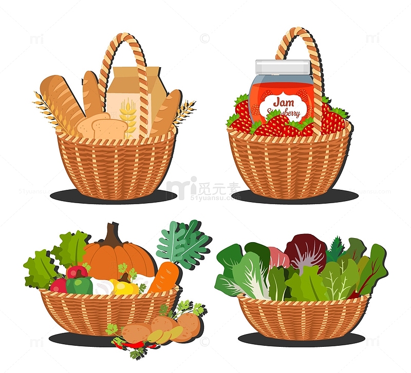 篮子里的蔬菜水果面包美食