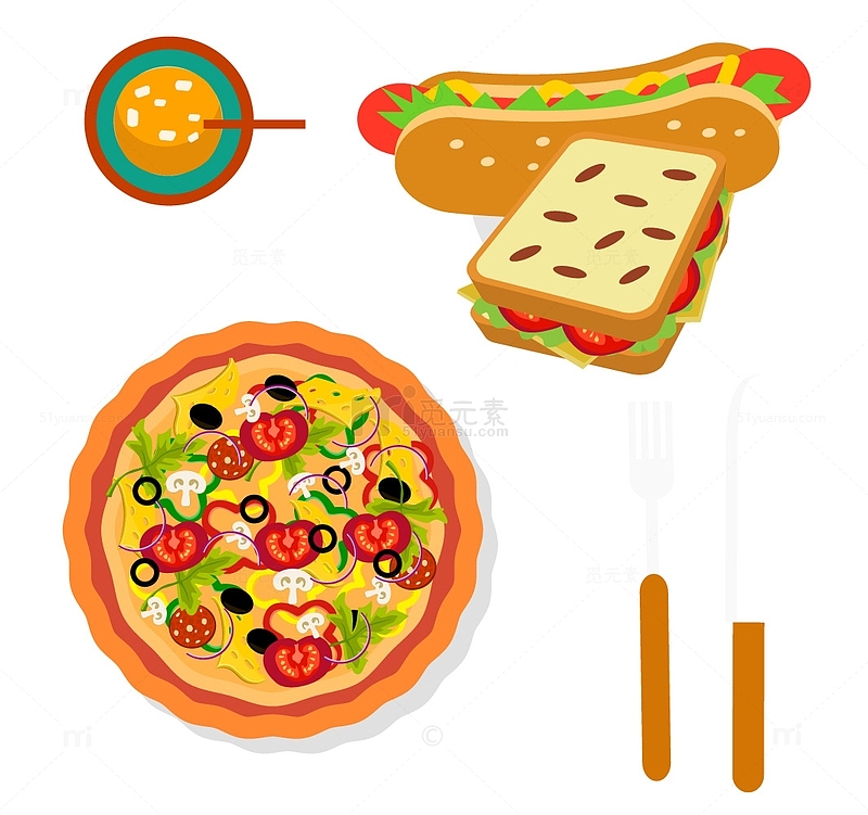 卡通快餐美食披萨热狗三明治