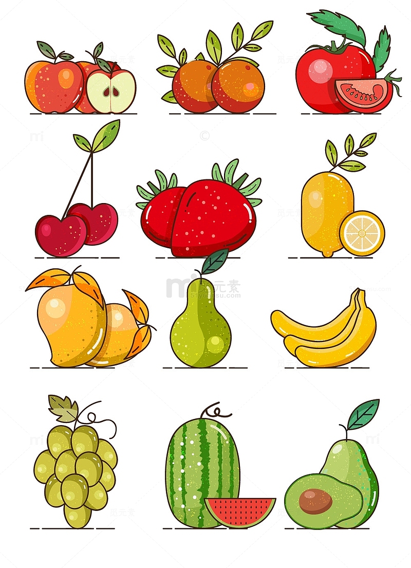 矢量卡通美食水果图标元素