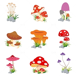 卡通彩色蘑菇插画元素