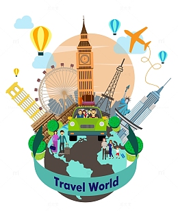 矢量卡通世界旅行元素
