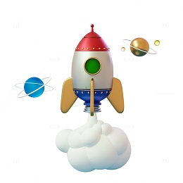 喷射的卡通航天飞船小火箭3D模型素材