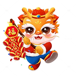 春节龙年形象烟花爆竹手绘国潮插画元素