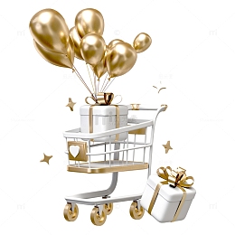 双十一购物车礼物盒丝带气球