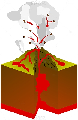 手绘喷发的火山