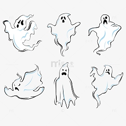 ai矢量扁平白色幽灵万圣节装饰