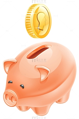 卡通立绘小猪存钱罐和金币