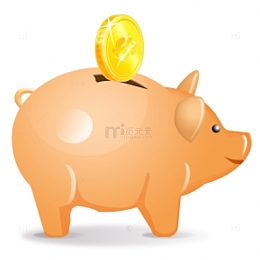 卡通小猪存钱罐和金币