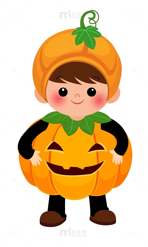 万圣节穿着南瓜头的儿童