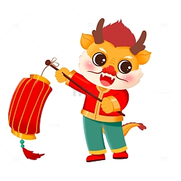 春节生肖龙手拿灯笼免抠元素
