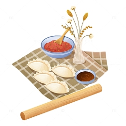 立冬饺子插画手绘地毯元素