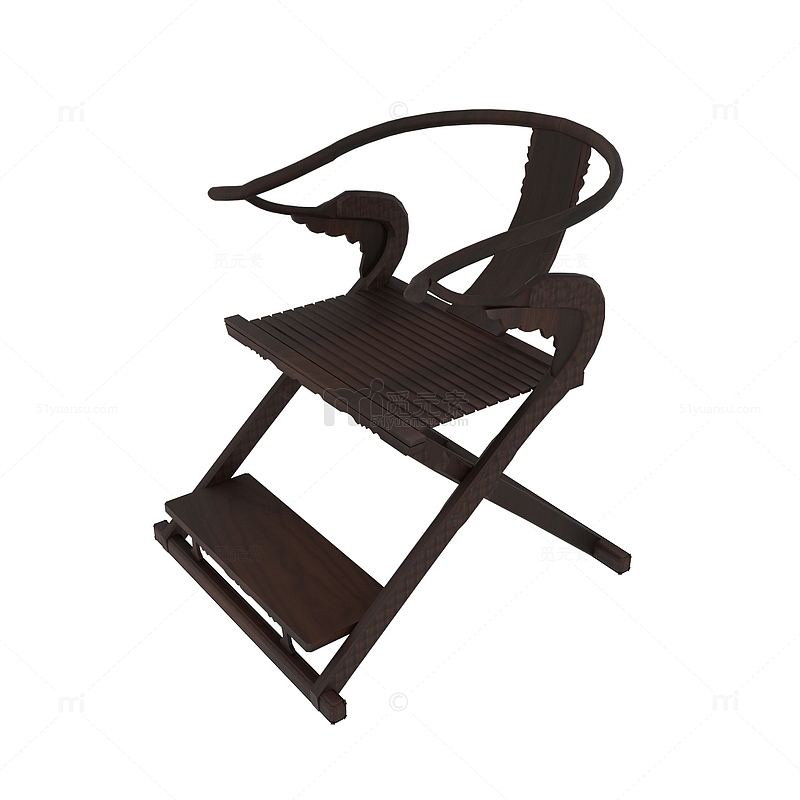 3D立体木头椅子中国风古风家具元素免扣