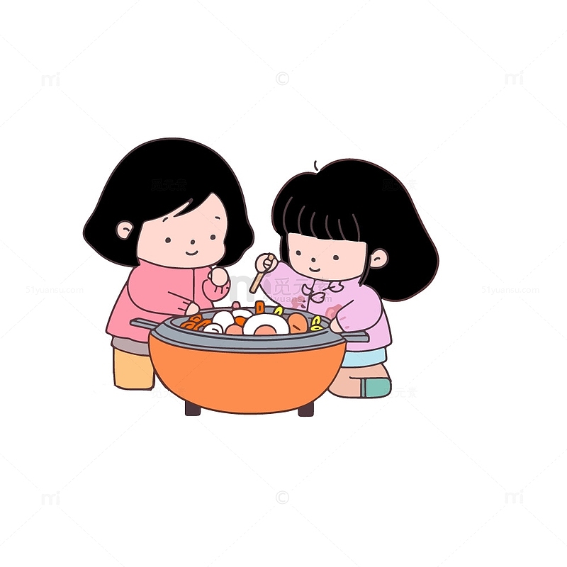 两个小孩在吃火锅
