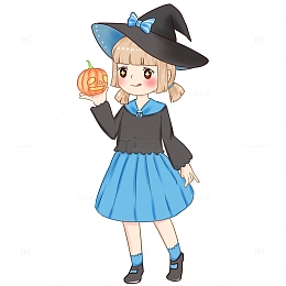 万圣节女巫手捧南瓜头