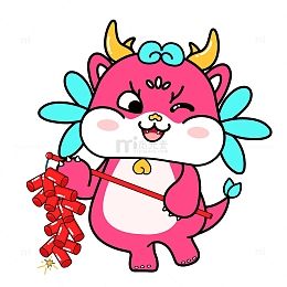 春节龙年IP形象拿鞭炮迎新春